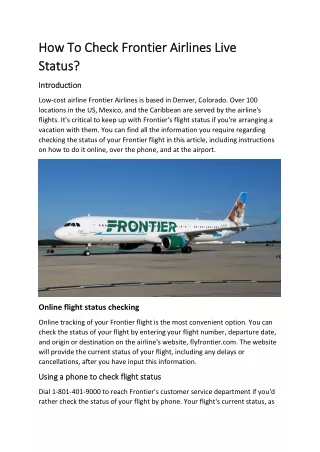 How To Check Frontier Airlines Live Status