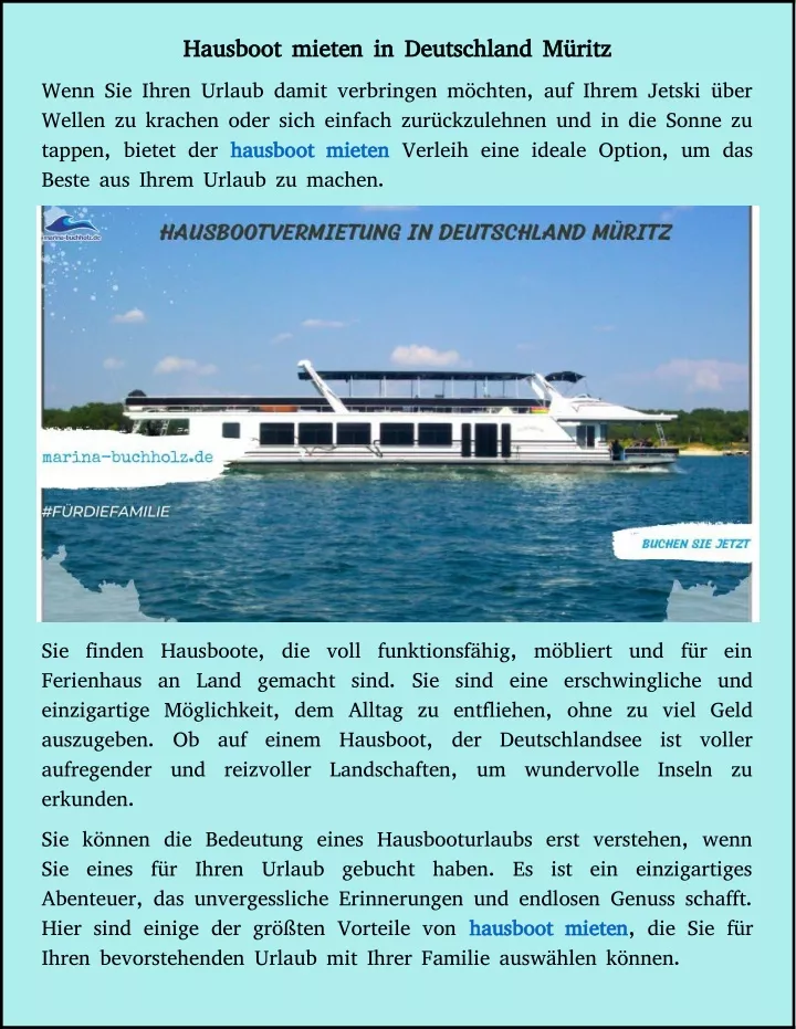 hausboot mieten in deutschland m ritz hausboot