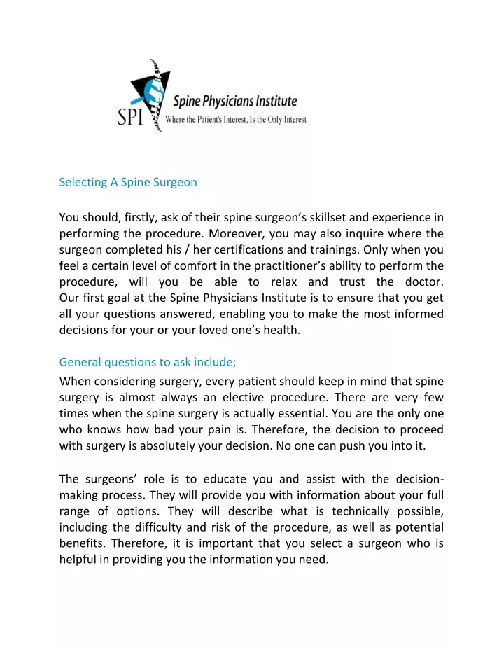 selecting a spine surgeon you should firstly