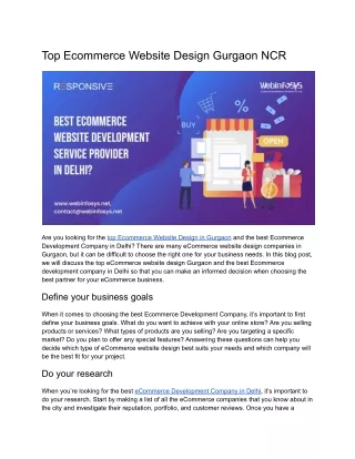 Top Ecommerce Website Design Gurgaon NCR