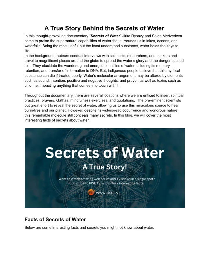 a true story behind the secrets of water