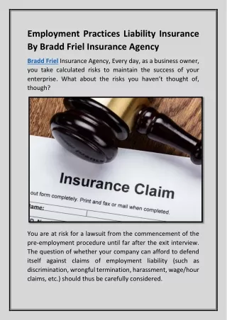 Employment Practices Liability Insurance By Bradd Friel Insurance Agency