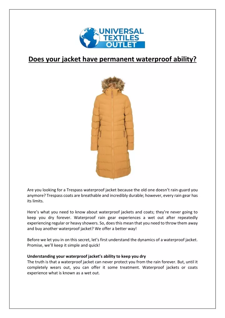 does your jacket have permanent waterproof ability