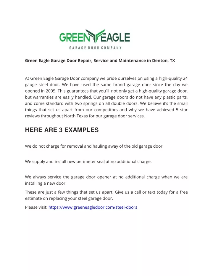 green eagle garage door repair service