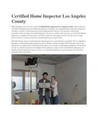 Certified Home Inspector Los Angeles County