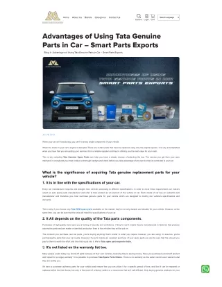 Advantages of Using Tata Genuine Parts in Car Smart Parts Exports