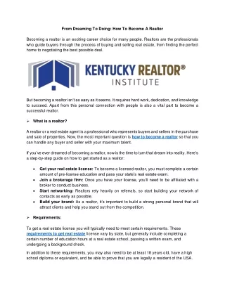 from dreaming to doing how to become a realtor