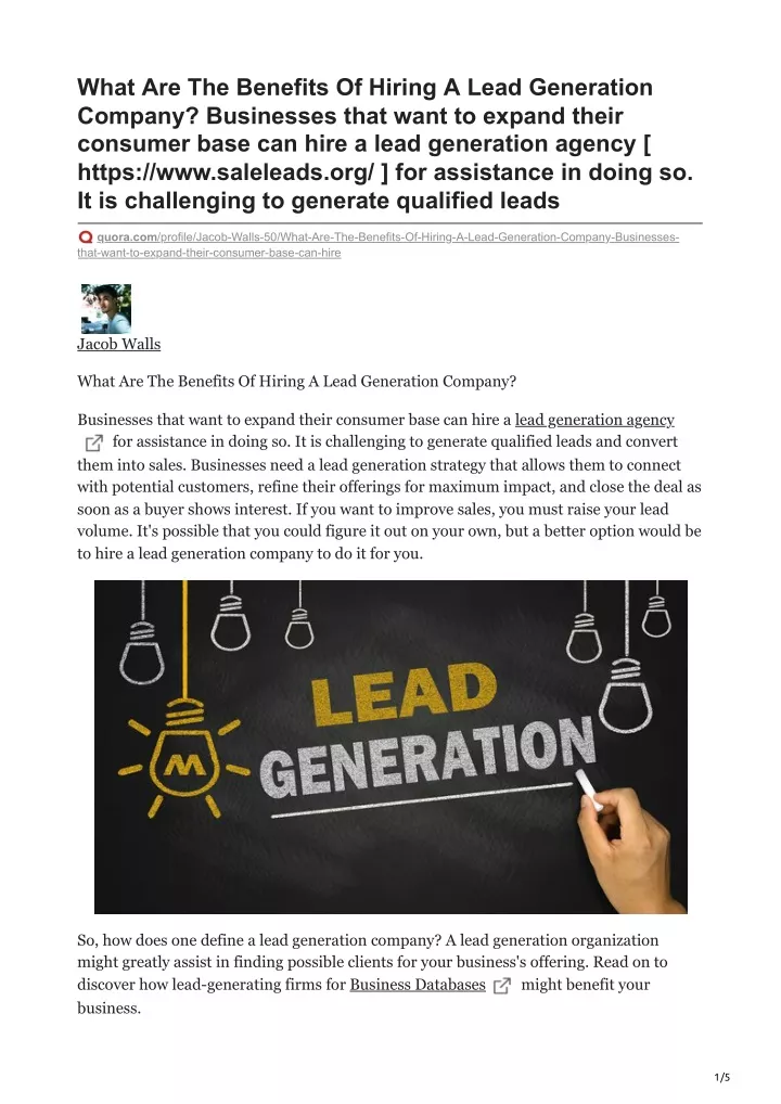 what are the benefits of hiring a lead generation