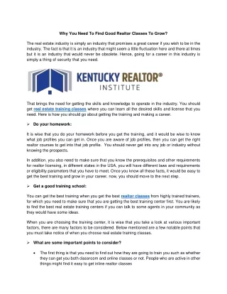 why you need to find good realtor classes to grow