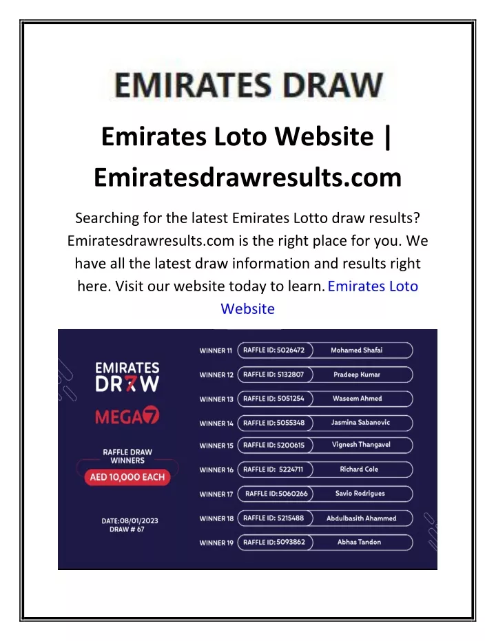 emirates loto website emiratesdrawresults com