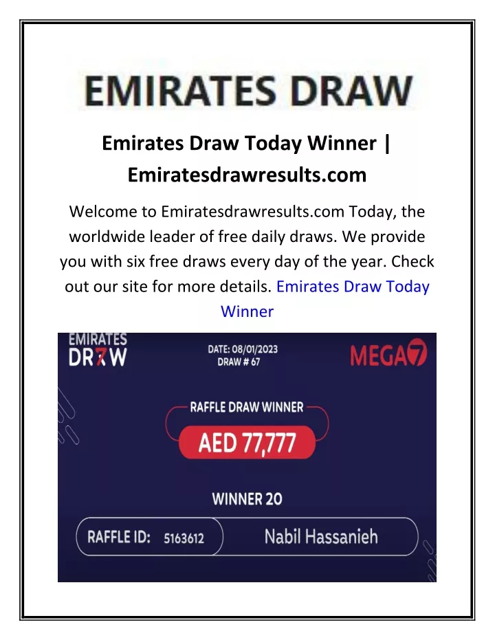emirates draw today winner emiratesdrawresults com