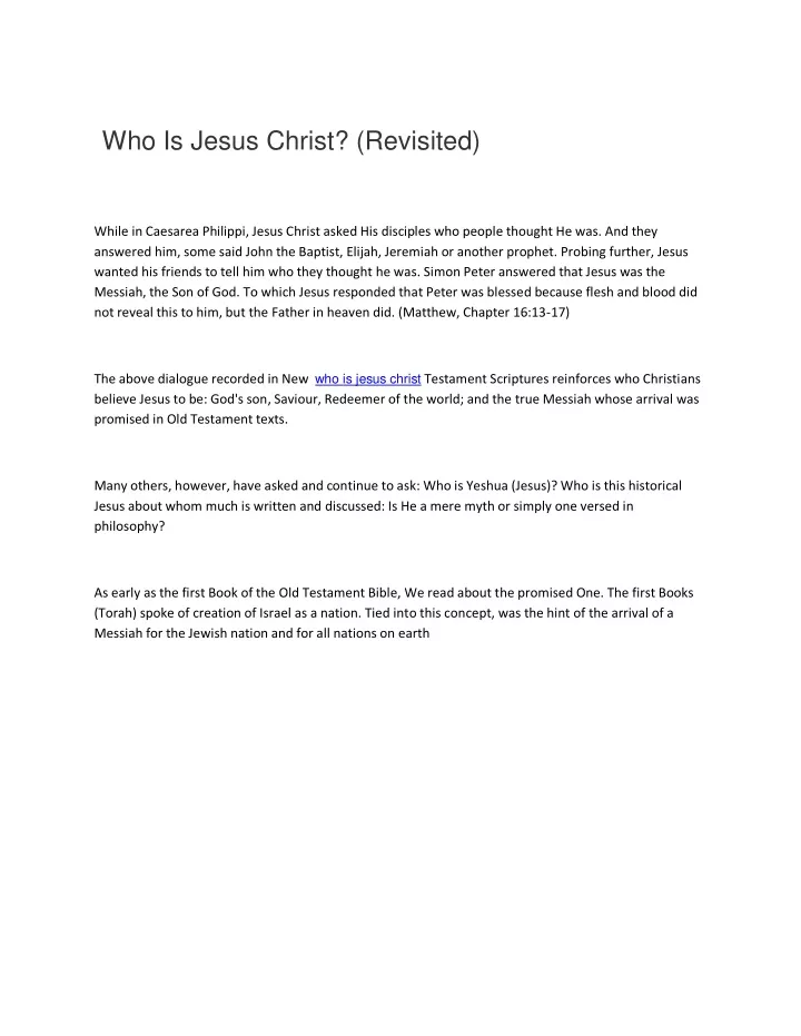 who is jesus christ revisited