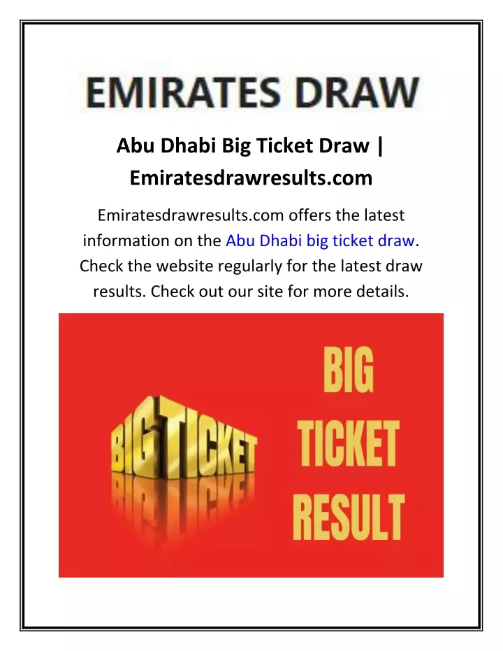 abu dhabi big ticket draw emiratesdrawresults com