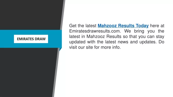 get the latest mahzooz results today here