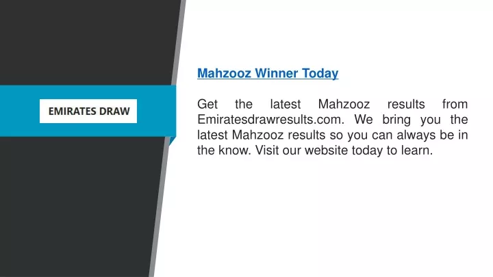 mahzooz winner today get the latest mahzooz