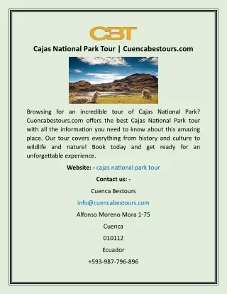 Cajas National Park Tour  Cuencabestours