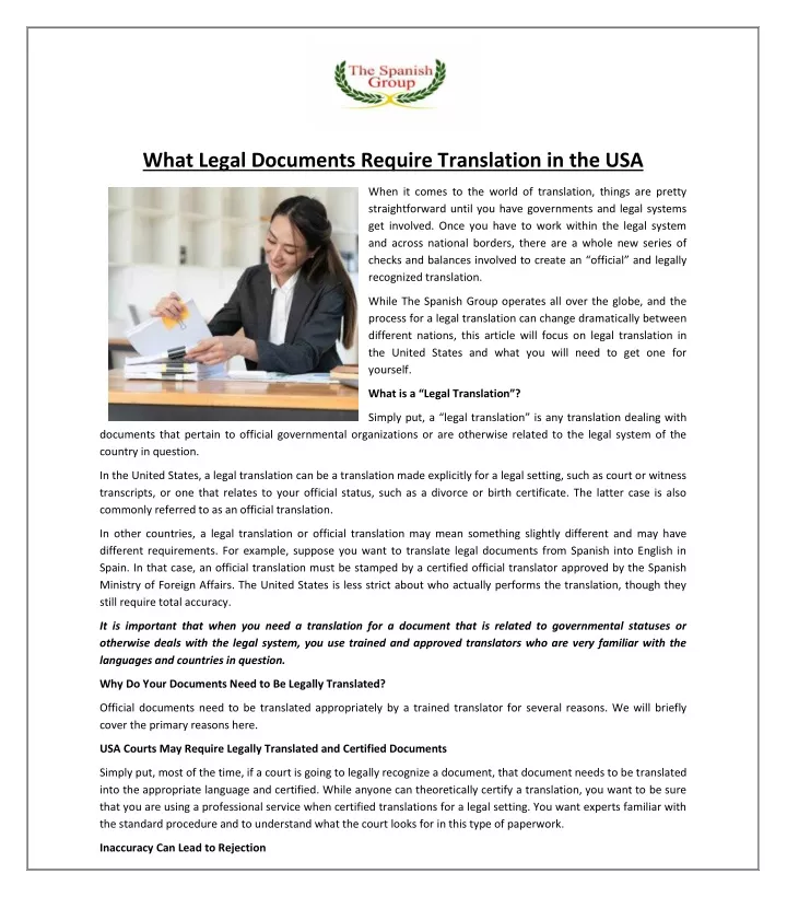 what legal documents require translation