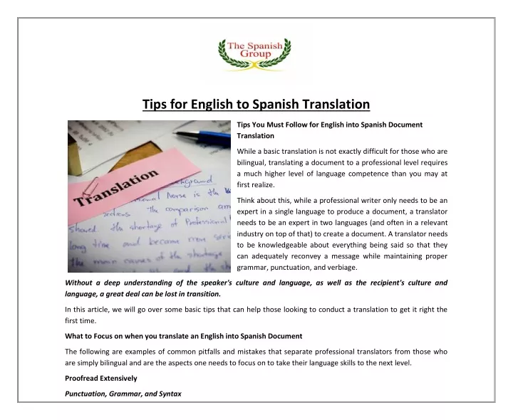 tips for english to spanish translation