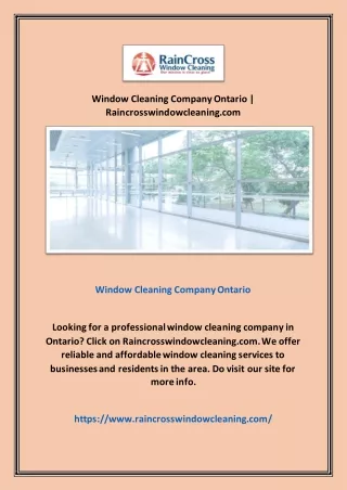 Window Cleaning Company Ontario | Raincrosswindowcleaning.com