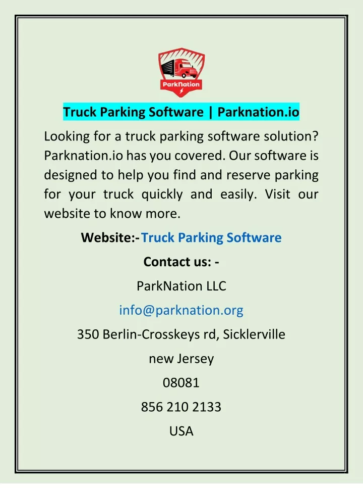 truck parking software parknation io