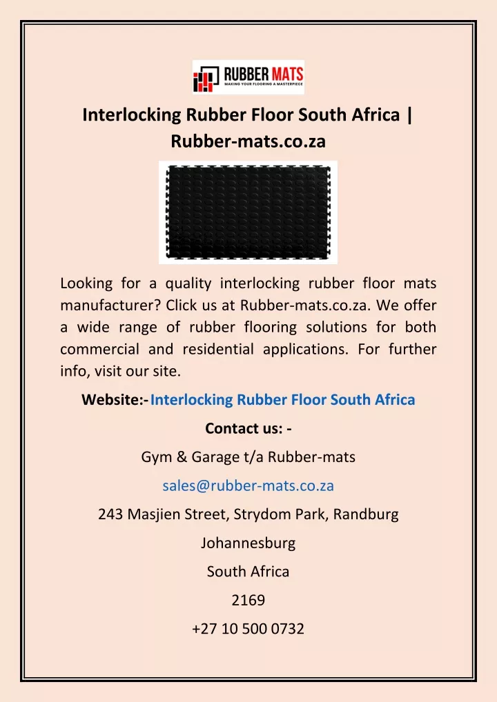 interlocking rubber floor south africa rubber
