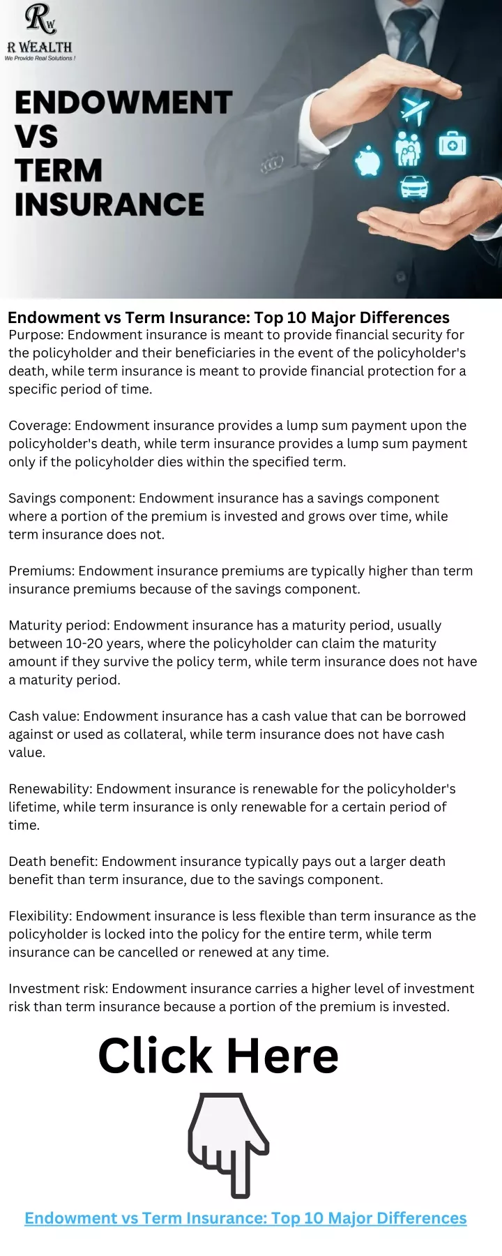 endowment vs term insurance top 10 major