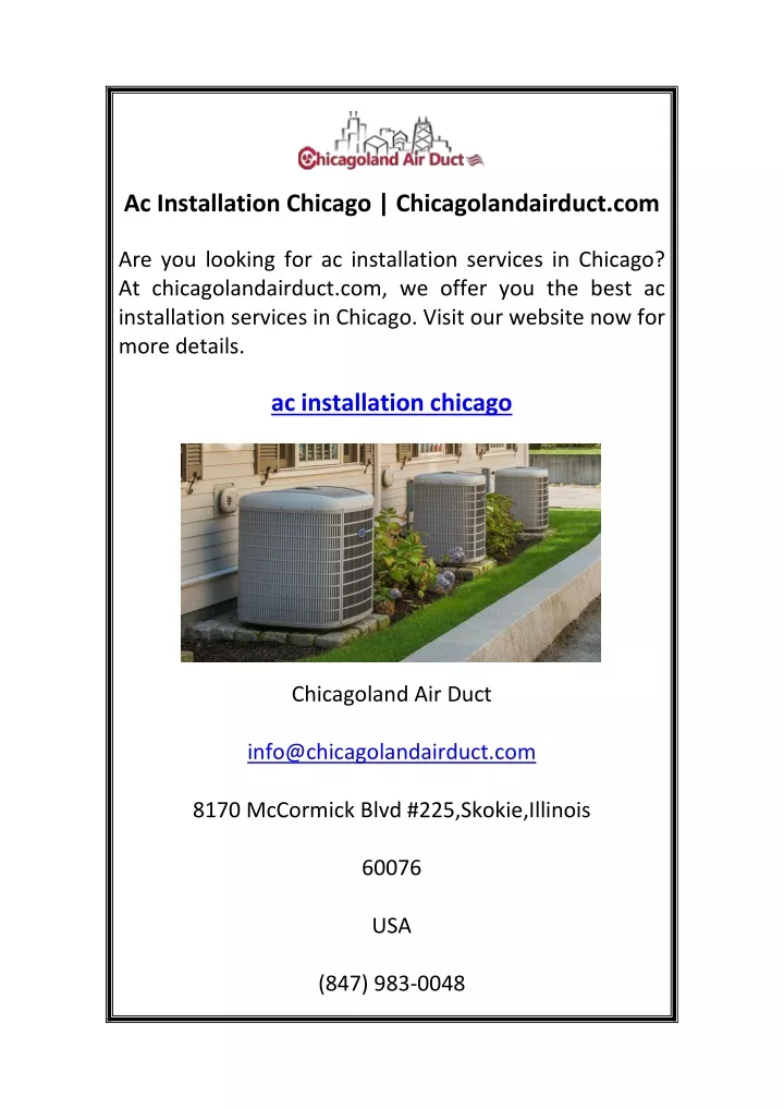 ac installation chicago chicagolandairduct com