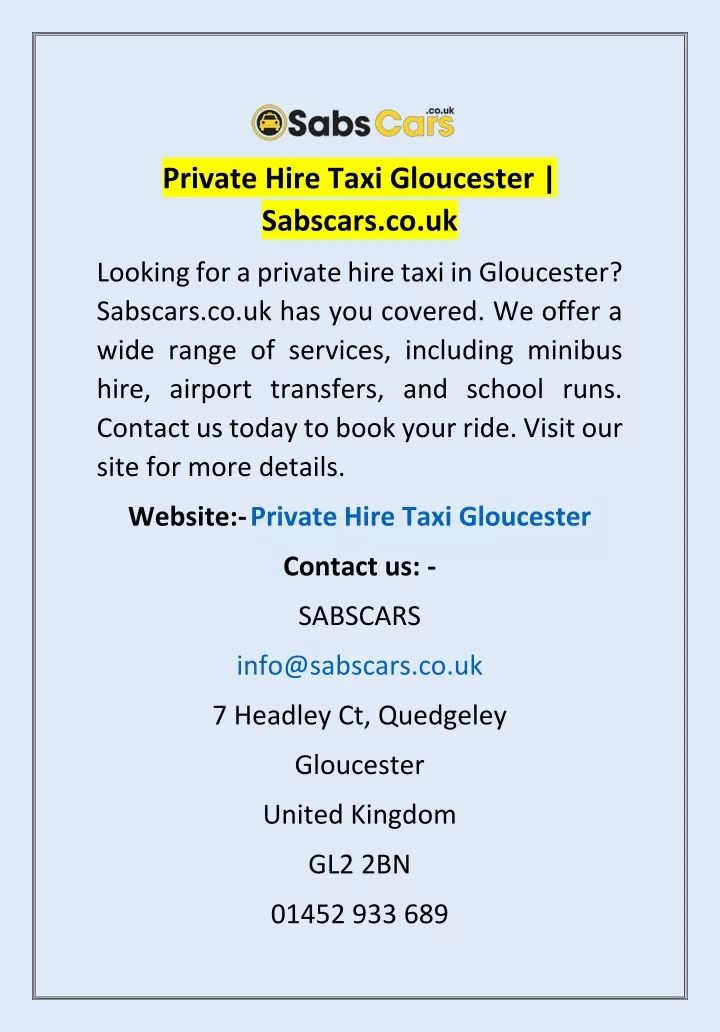 private hire taxi gloucester sabscars co uk