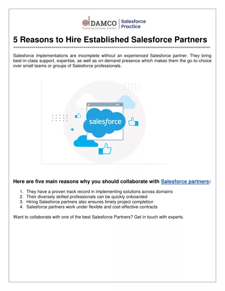 5 reasons to hire established salesforce partners