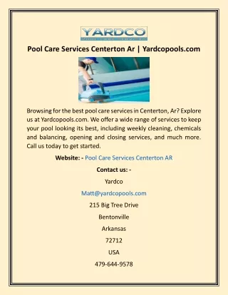 Pool Care Services Centerton Ar  Yardcopools