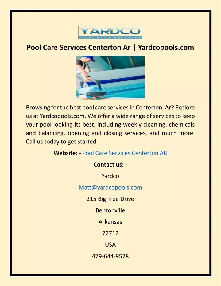 pool care services centerton ar yardcopools com