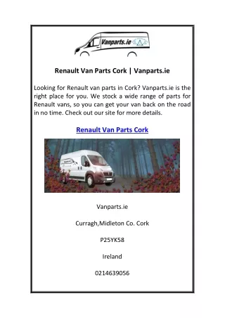 Renault Van Parts Cork  Vanparts.ie