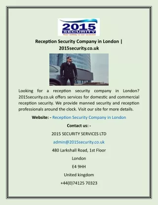 Reception Security Company in London  2015security.co.uk