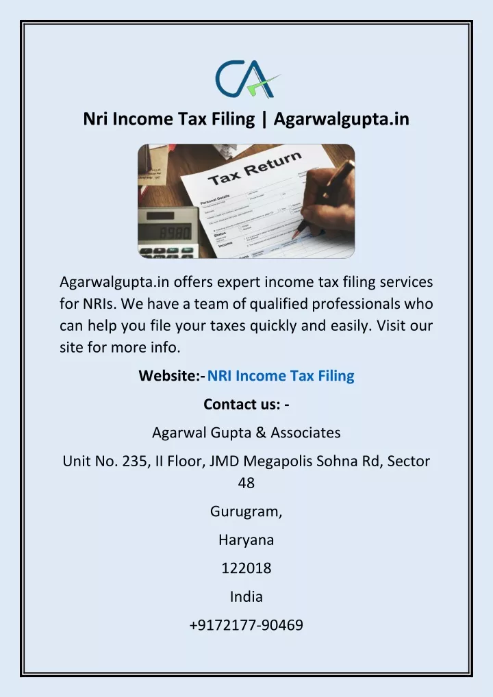 nri income tax filing agarwalgupta in