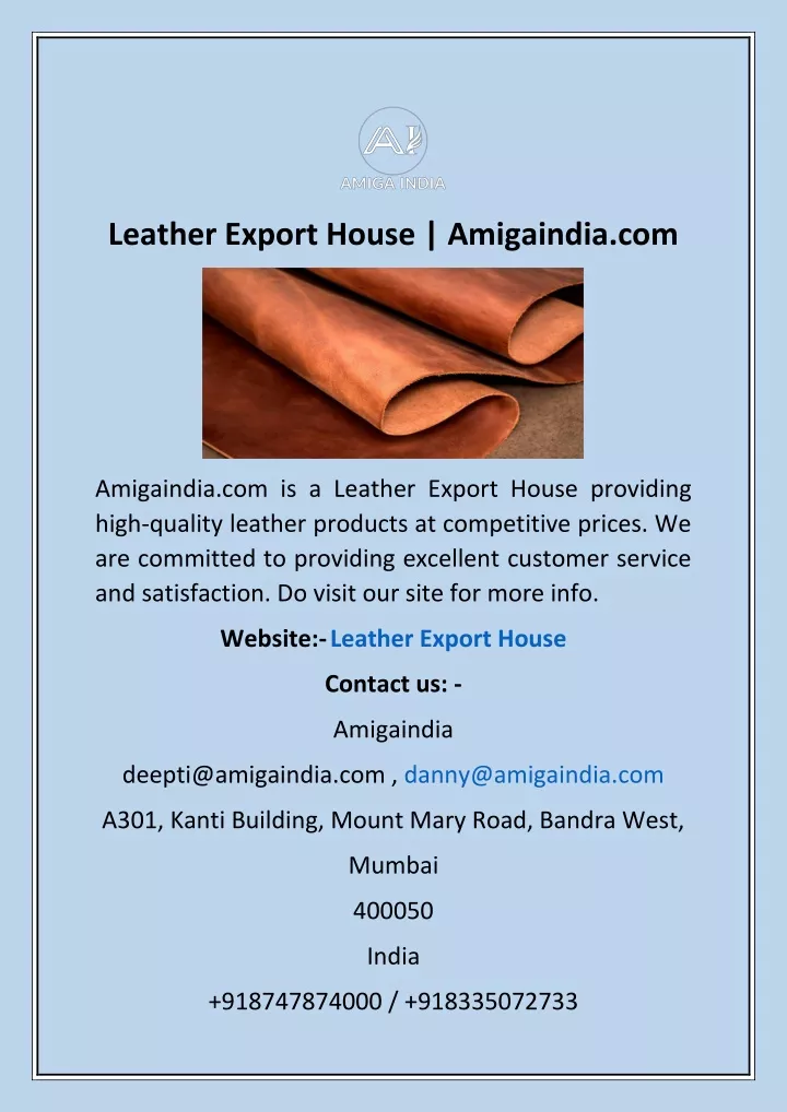 leather export house amigaindia com
