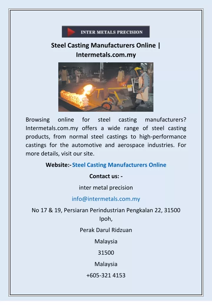 steel casting manufacturers online intermetals