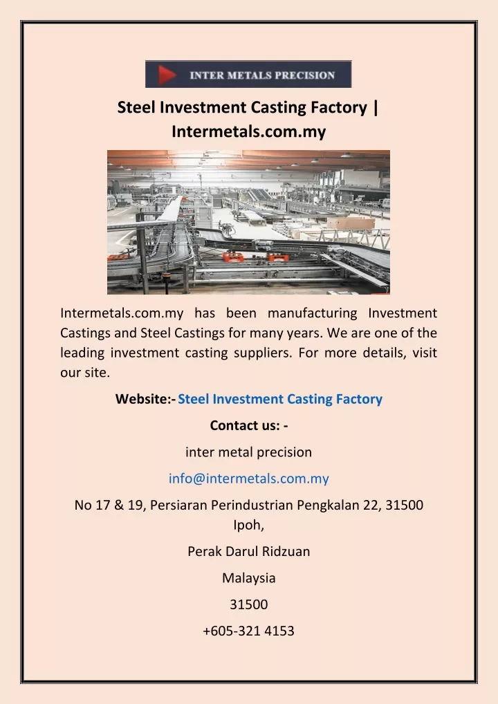 steel investment casting factory intermetals
