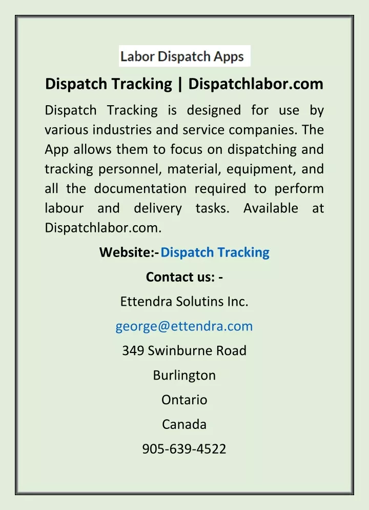 dispatch tracking dispatchlabor com