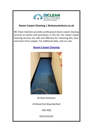 Steam Carpet Cleaning  Ibcleansolutions.co.uk