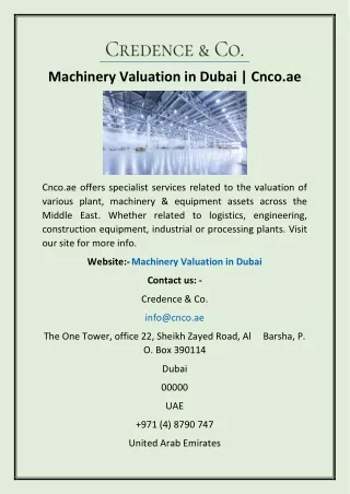 Machinery Valuation in Dubai | Cnco.ae
