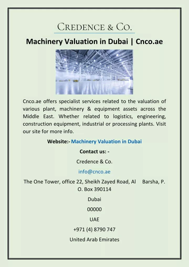 machinery valuation in dubai cnco ae