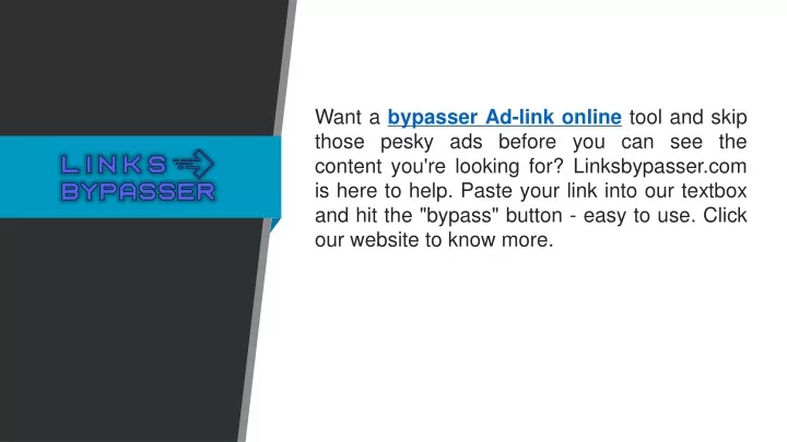 want a bypasser ad link online tool and skip