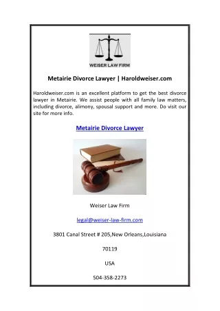 Metairie Divorce Lawyer  Haroldweiser.com