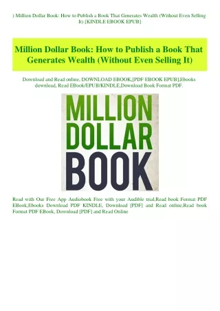 ^DOWNLOAD-PDF) Million Dollar Book How to Publish a Book That Generates Wealth (Without Even Selling