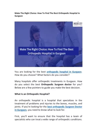 Make The Right Choice: How To Find The Best Orthopedic Hospital In Gurgaon