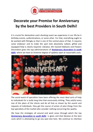 Decorate your Premise for Anniversary by the best Providers in South Delhi
