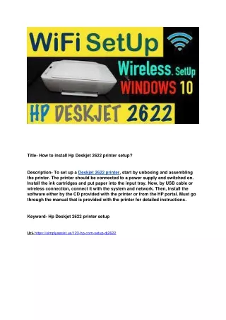 title how to install hp deskjet 2622 printer setup