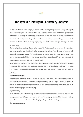 The Types Of Intelligent Car Battery Chargers