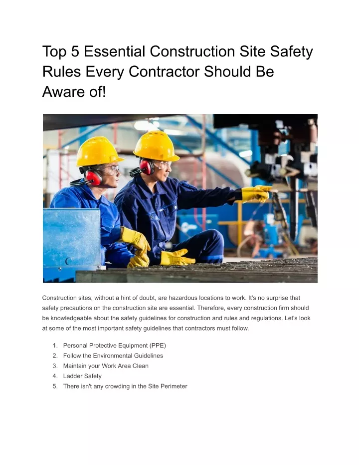 PPT - Top 5 Essential Construction Site Safety Rules Every Contractor ...