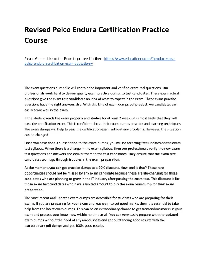 revised pelco endura certification practice course
